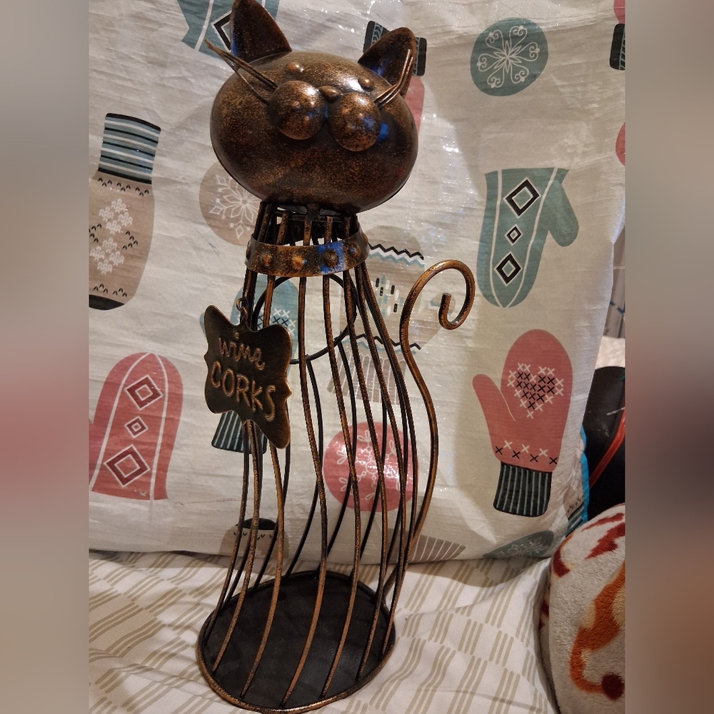 Metal Cat Wine Cork Holder - Bronze Finish